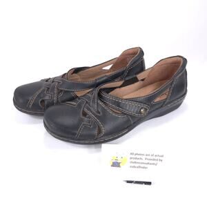 Clarks Collection Slip On Cross Strap Flat Womens Size 9 16180 Black